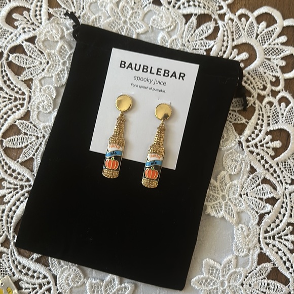 BaubleBar Pumpkin Ale Bottle gem inlay Earrings “Spooky Juice” glass Bottle look - Picture 7 of 7